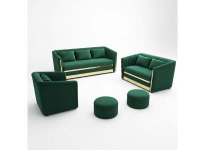 Verde set di divani in acciaio inossidabile 3+2 con cuscini per il soggiorno.