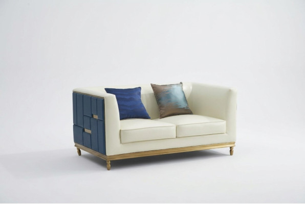 Divano design moderno in similpelle grigia con rivestimento imbottito a due posti
