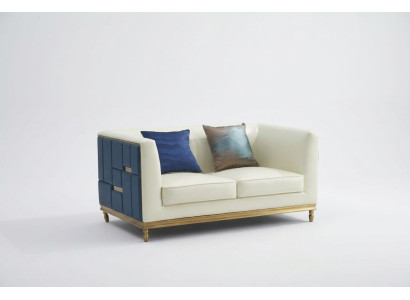 Divano design moderno in similpelle grigia con rivestimento imbottito a due posti