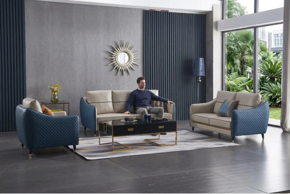 Sofà 3+1 posti in set design, divani decorativi in pelle per il relax.