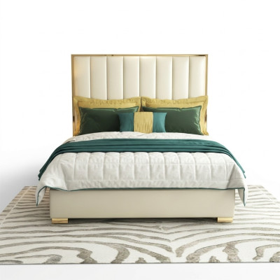 Camera da letto classica Letto Bianco Tessile Letti in Pelle Imbottiti Matrimoniali