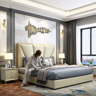 Letto Camera da letto Set di mobili di design di lusso Decorazioni Letti 2x Comodino 3 pezzi