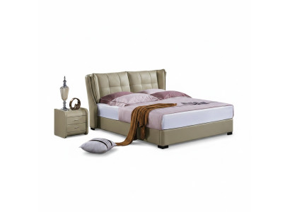 Camera da letto classica Letto Beige Tessuto Letti in pelle Imbottiti Matrimoniale 180x200cm.