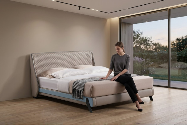 Lussuoso letto imbottito per camera da letto design 180x200 letti matrimoniali tessili nuovi.