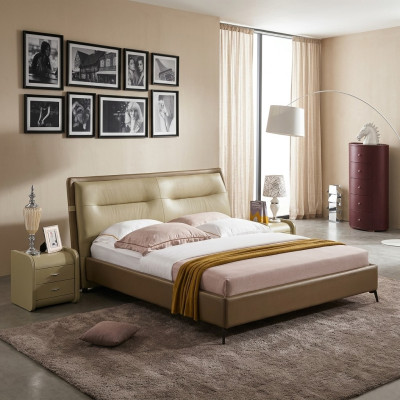 Letto in pelle Letto matrimoniale Camera da letto Letti in velluto Struttura del letto Comodino Set 3 pezzi