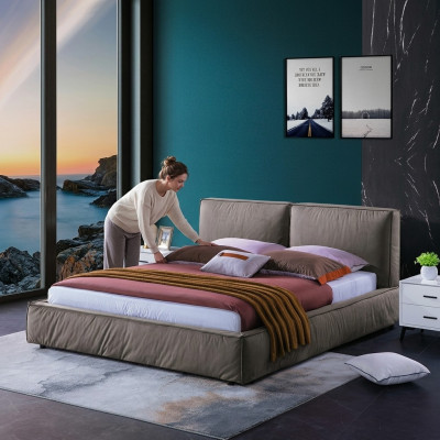 Design camera da letto Letto di lusso in legno Letti matrimoniali Rivestimento Mobili imbottiti 180x200cm