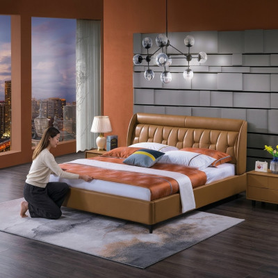 Design camera da letto Letto in legno Letti di lusso matrimoniali Imbottiti Mobili 180x200cm