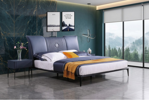 Letto imbottito design lusso doppio letto per hotel. Camera da letto matrimoniale in pelle.