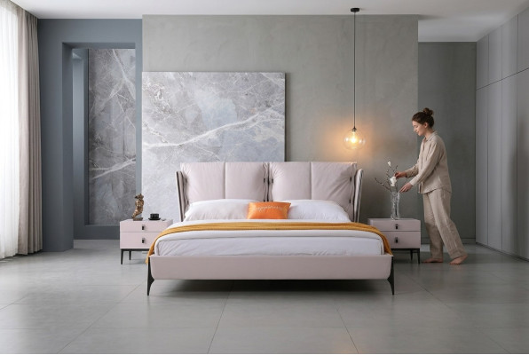Letto in pelle 2x comodini 3 pezzi Set camera da letto Mobili Moderni di lusso Letti