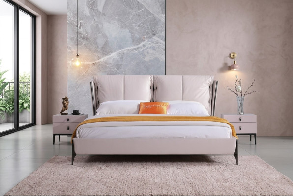 Letto in pelle 2x comodini 3 pezzi Set camera da letto Mobili Moderni di lusso Letti