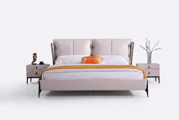 Letto in pelle 2x comodini 3 pezzi Set camera da letto Mobili Moderni di lusso Letti