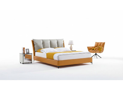 Design letto di lusso in stoffa arancione per hotel, letto matrimoniale, nuovo.