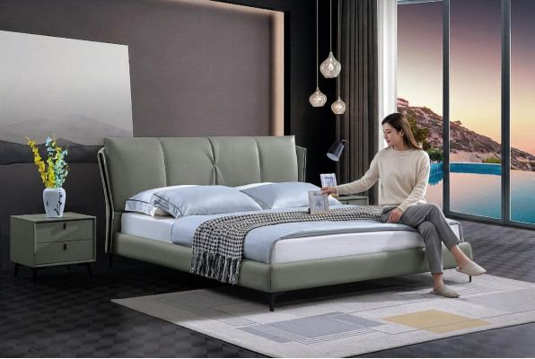 Letto in pelle imbottito Cornice letto di lusso in pelle verde di design per camera da letto