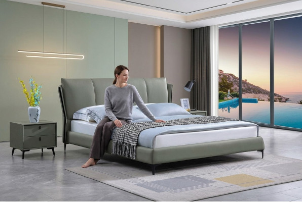 Letto in pelle 2x Comodino 3 pezzi Set camera da letto Mobili Moderni di lusso Letti Nuovi