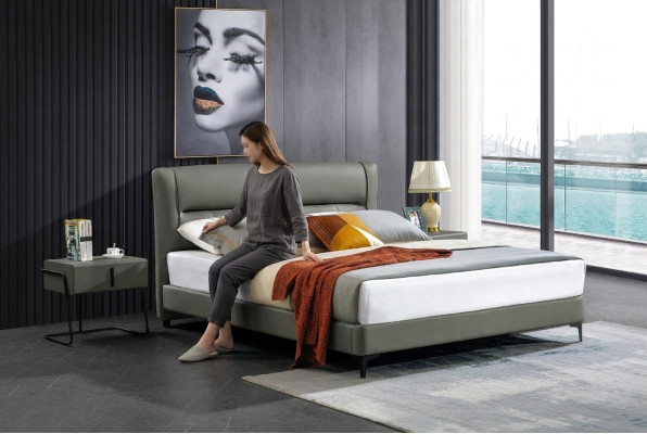 Letto matrimoniale Letto in pelle Letti Designer Letto in ecopelle Imbottito Camera da letto Nuovo