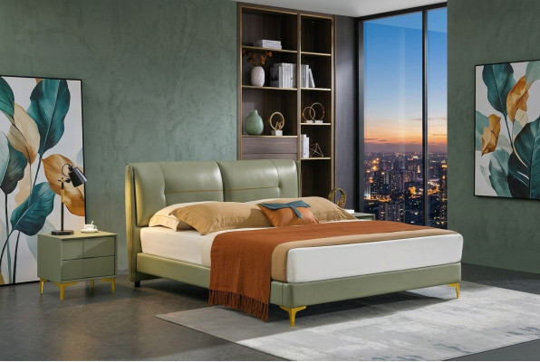 Letto imbottito di design Stoffa in legno Decorazioni di lusso Letto matrimoniale matrimoniale
