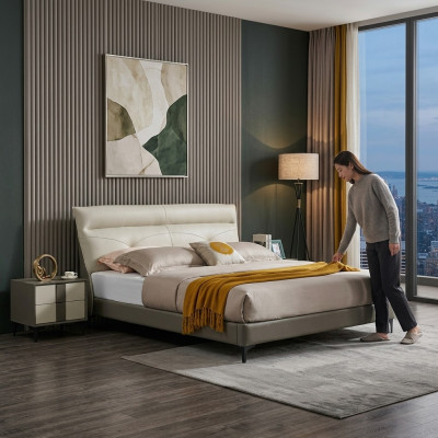 Camera da letto Letto matrimoniale in pelle Completo con comodini Set da 3 pezzi da hotel