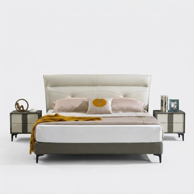 Camera da letto Letto matrimoniale in pelle Completo con comodini Set da 3 pezzi da hotel