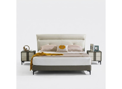 Camera da letto Letto matrimoniale in pelle Completo con comodini Set da 3 pezzi da hotel