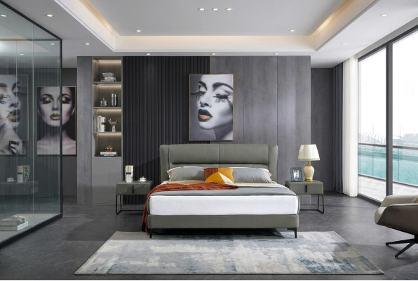Camera da letto Letto in pelle Set completo 3 pezzi Sets per hotel Comodini.