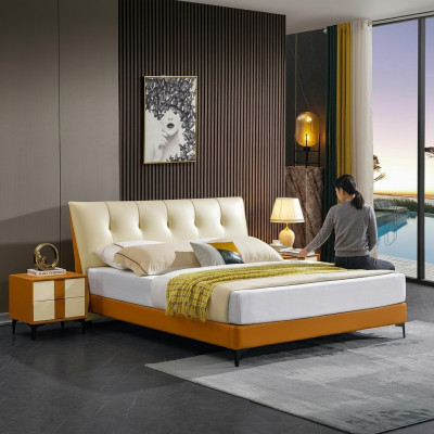 Letto in pelle Letto di lusso Letti matrimoniali Doppi Imbottito Hotel Set completo