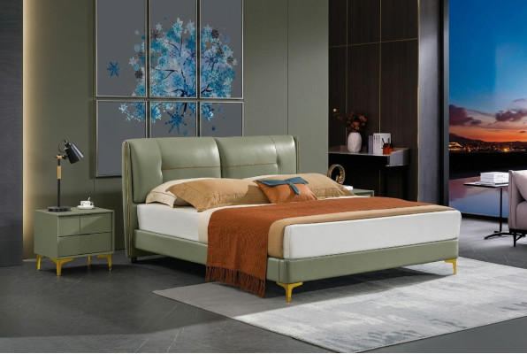 Set camera da letto Letto Comodino Design Moderno Lusso Letti in Pelle 3 pezzi.