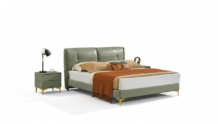 Set camera da letto Letto Comodino Design Moderno Lusso Letti in Pelle 3 pezzi.