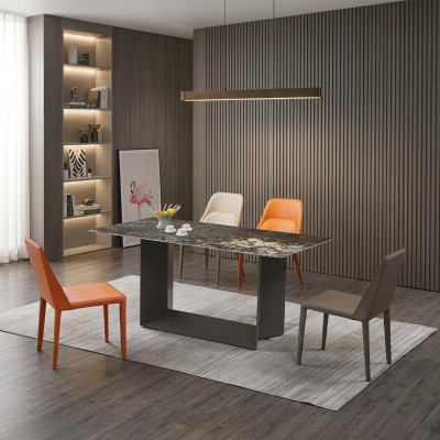 Tavolo da pranzo in set di sala da pranzo Tavolo e sedie in pelle e acciaio inox 5 pezzi