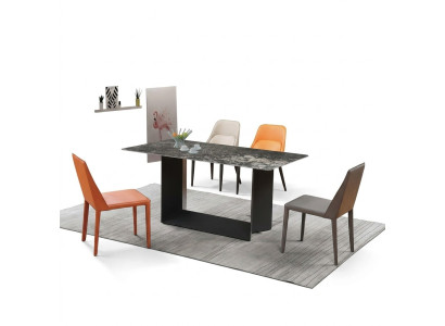 Tavolo da pranzo in set di sala da pranzo Tavolo e sedie in pelle e acciaio inox 5 pezzi
