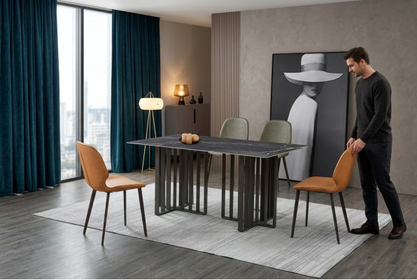 Tavolo Sedia Sala da pranzo Mobili Sedia a sdraio Set Suite Gruppo Tavoli 5pz.