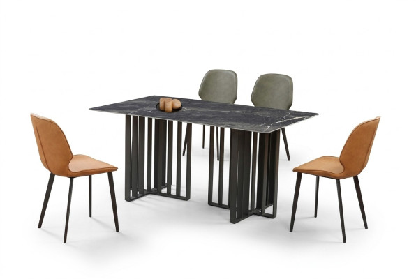 Tavolo da pranzo di lusso in acciaio inox e marmo, imitazione di pietra, tavolo da pranzo 180x90cm.