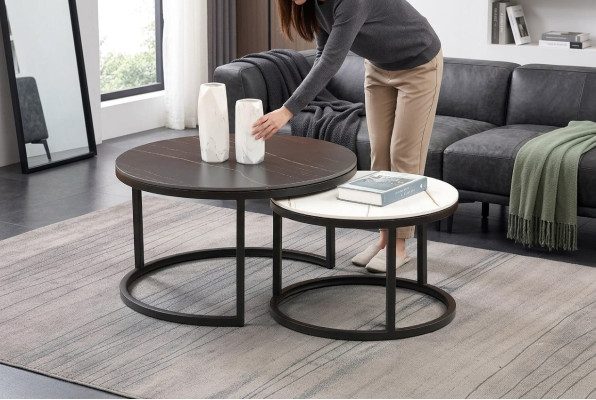 Soggiorno Set Rotondo 2x Tavolino da Caffè Tavolino Laterale Designer