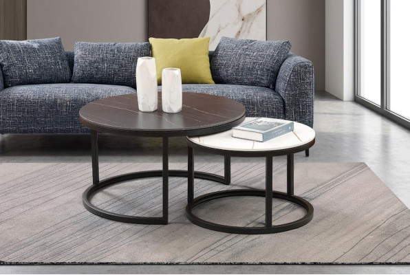Soggiorno Set Rotondo 2x Tavolino da Caffè Tavolino Laterale Designer