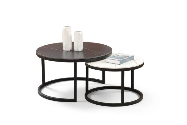 Soggiorno Set Rotondo 2x Tavolino da Caffè Tavolino Laterale Designer