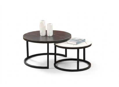 Soggiorno Set Rotondo 2x Tavolino da Caffè Tavolino Laterale Designer