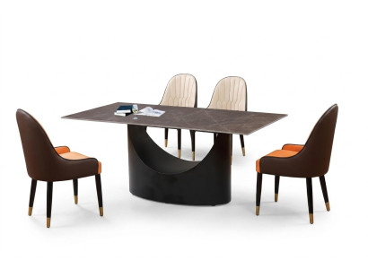 Tavolo da pranzo di lusso con base a colonne in stile marmo per arredamento della sala da pranzo.   Tavolo da pranzo di lusso con base a colonne in stile marmo per l'arredamento della sala da pranzo.
