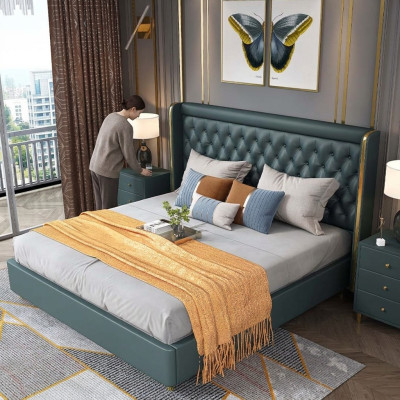 Camera da letto Letto Comodini 3 pezzi Set Design Decorazione Lusso Letti in Pelle