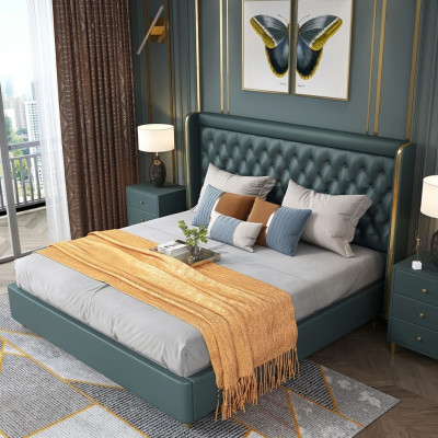 Camera da letto Letto Comodini 3 pezzi Set Design Decorazione Lusso Letti in Pelle