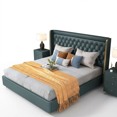 Camera da letto Letto Comodini 3 pezzi Set Design Decorazione Lusso Letti in Pelle