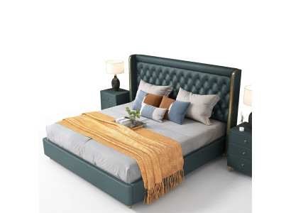 Camera da letto Letto Comodini 3 pezzi Set Design Decorazione Lusso Letti in Pelle