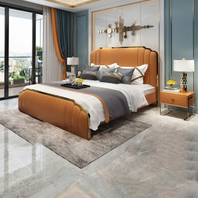 Set da camera da letto in pelle design 3 pezzi. 2 comodini Letti Mobili di lusso.