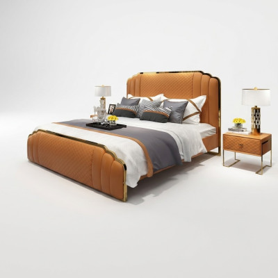 Set da camera da letto in pelle design 3 pezzi. 2 comodini Letti Mobili di lusso.