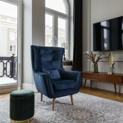 Poltrona Club Lounge, poltrona design, poltrona con braccioli, divano imbottito a una piazza, nuovo tessile TV.