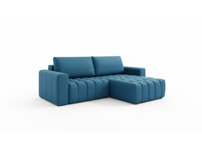 Divano ad angolo grigio in tessuto a forma di L, design di divano imbottito in tessuto moderno.
