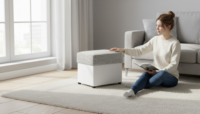 Hocker Pouf Poggiapiedi Mobili Casa Sedie Tessuto Grigio