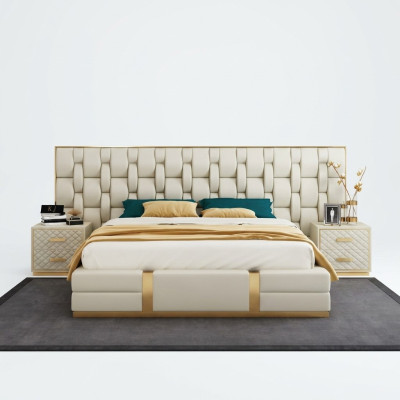 Acciaio inossidabile Letto di lusso Letto in metallo in pelle Hotel Chesterfield 180x200