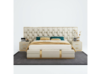 Acciaio inossidabile Letto di lusso Letto in metallo in pelle Hotel Chesterfield 180x200