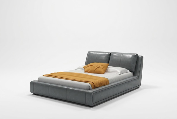 Letto design di lusso matrimoniale in pelle doppio per hotel in metallo. Camera da letto matrimoniale nuova.