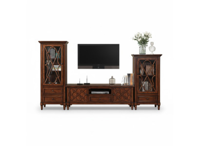 Mobile porta TV design con 2 armadi, mobile basso e credenza, set da 3 pezzi con vetrina.