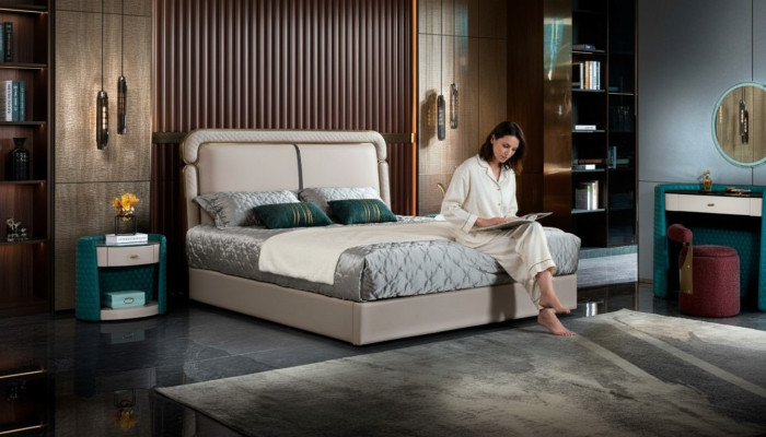 Letto 2x Comodino Beige Camera da letto Design Moderno Mobili Legno Lusso